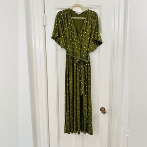 Boden Olive Maxi Dress with Metallic Gold Dots
